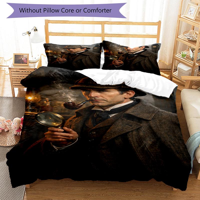 3pcs Sherlock Holmes Bedding Set Duvet Cover Closure Includes 1 Duvet Cover & 2 Pillowcases, Soft and Comfortable for All Seasons.