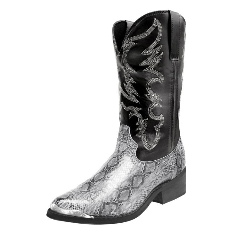 Men's Boots Designer Snake Pattern Mid-calf Boots Classics Embroidered Men's Western Cowboy Boot Pointed Toe Leather Boots Botas