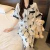 Summer Ice Silk Pajamas Women'S Short-Sleeved Trousers Printed Cats Can Wear Loungewear Outside