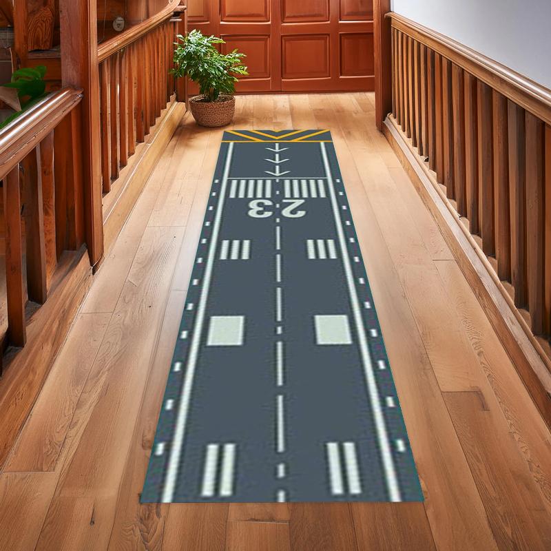 Langer Teppichläufer für Flur Straße Flughafen Landebahn Nachtstraße 3D Flugzeug Fußmatte Vinylmatte Heimdekoration Teppichmatte Teppich 50x150CM