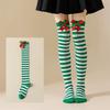 Women with Bow Accent for Women Girls Christmas Socks Knee-High Over-the-Knee Elegant Red & Green Striped Long Socks