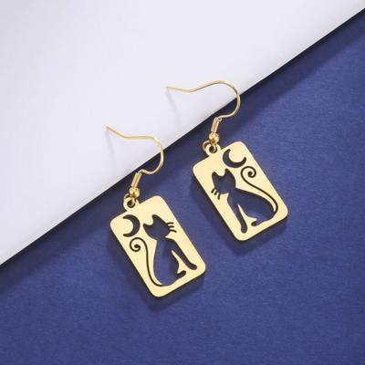 Ohrringe aus Edelstahl mit Katzen- und Mond-Silhouette für Frauen, süßer Tierschmuck, 2025, Trend-Party-Geschenk