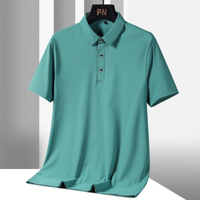 Ice Silk Polo Shirt Men's Short Sleeve Large Thin T-shirt Cool Relaxed Polo Neck Half Sleeve T-shirt Solid Color Shirt