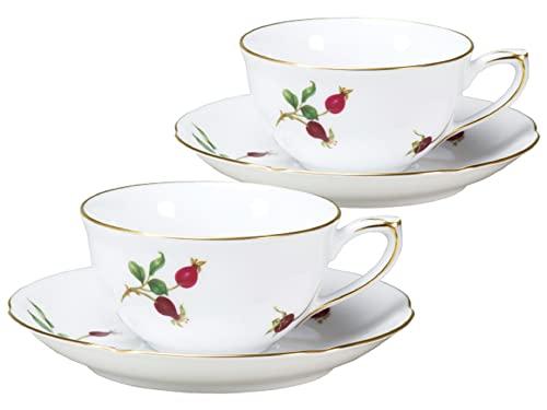 

Okura Art Pottery Rosehip Cup & Saucer Pair Set, Coffee & Tea, Made in Japan, 96CR/3031