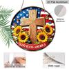 Retro Round Aluminum Wall Decor, American Independence Day Cross & Sunflower Design, Indoor Outdoor Hanging Plaque, Christian Commemorative Gift