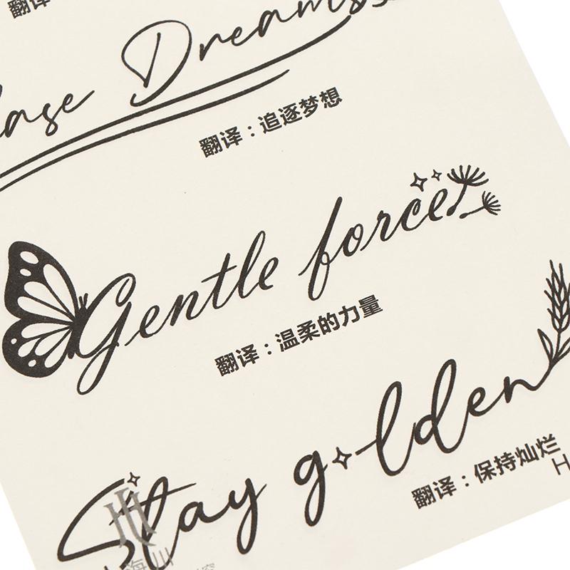 1 Sheets English Inspirational Quotes Words Tattoo Floral Butterfly Elements Temporary Body Art Sticker Waterproof
