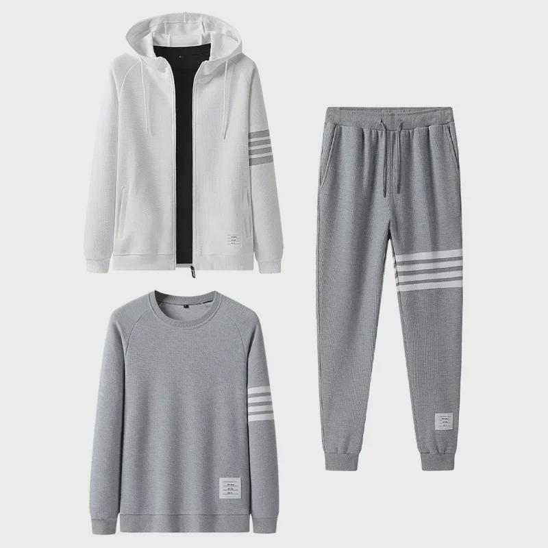 2022 Autumn/Winter Men's Casual Cardigan Two-Piece Set: Round Neck Sweatshirt & Pants
