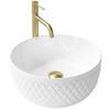 Countertop Washbasin 40 White Quilted Glamour Round Gloss Galaxy Pattern