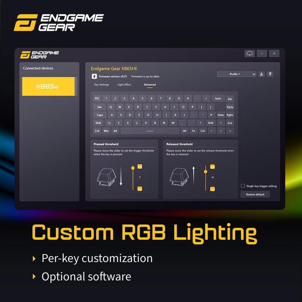 Endgame Gear Gaming Keyboard KB65HE Rapid Trigger Equipped with English Layout 68 Keys RGB Lighting EGG-KB65HE-GUS