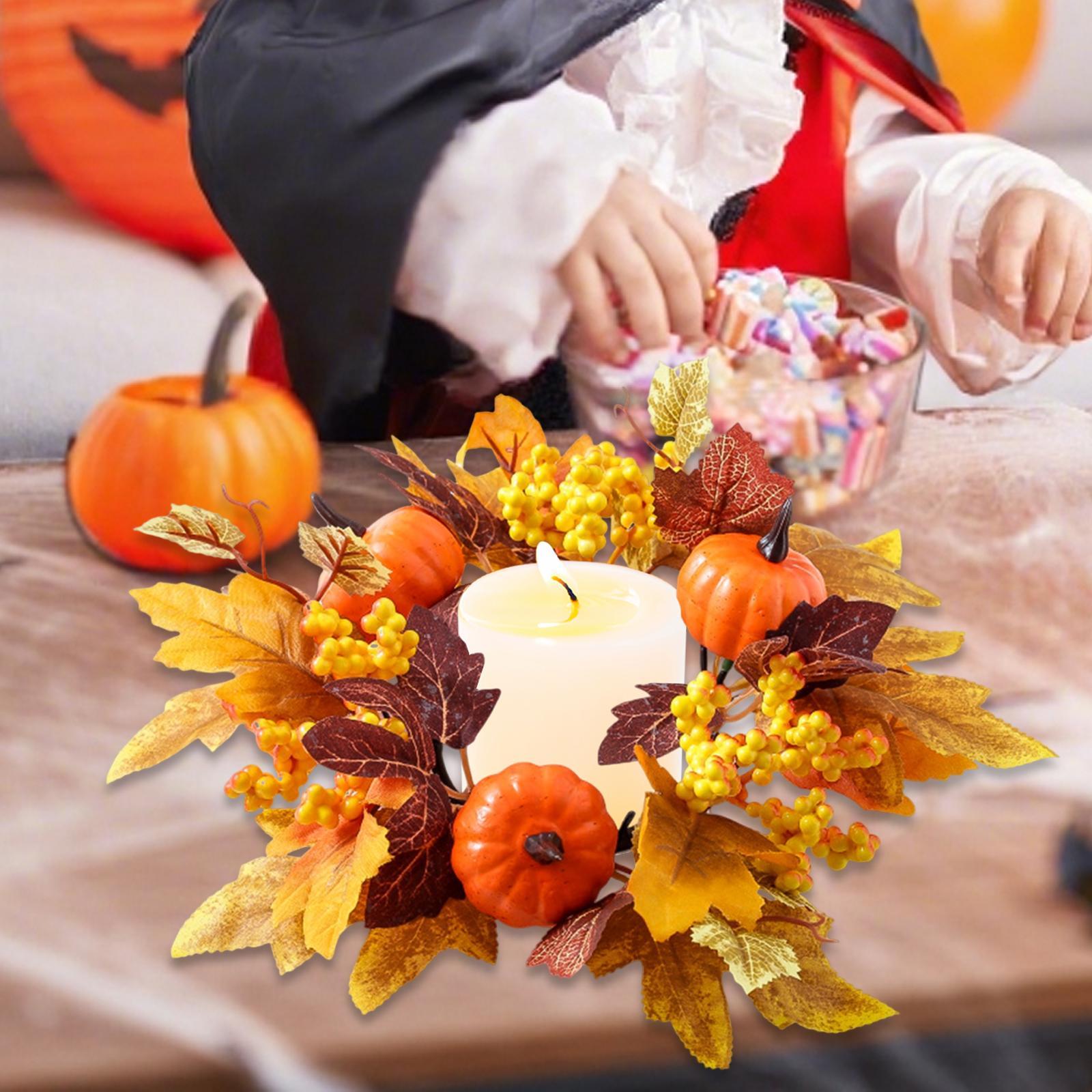 

Thanksgiving Day Candle Ring Artificial Maple Leaves Wreaths Home Decor for Dining Room,Festival Celebration Kitchen Farmhouse разноцветный