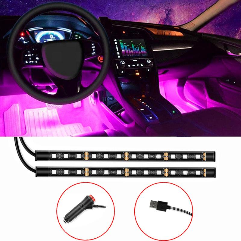 24LED Car Interior Ambient Foot Strip Light Kit Backlight 5V USB Auto Decorative Atmosphere Neon Lamp Vehicle Accessories