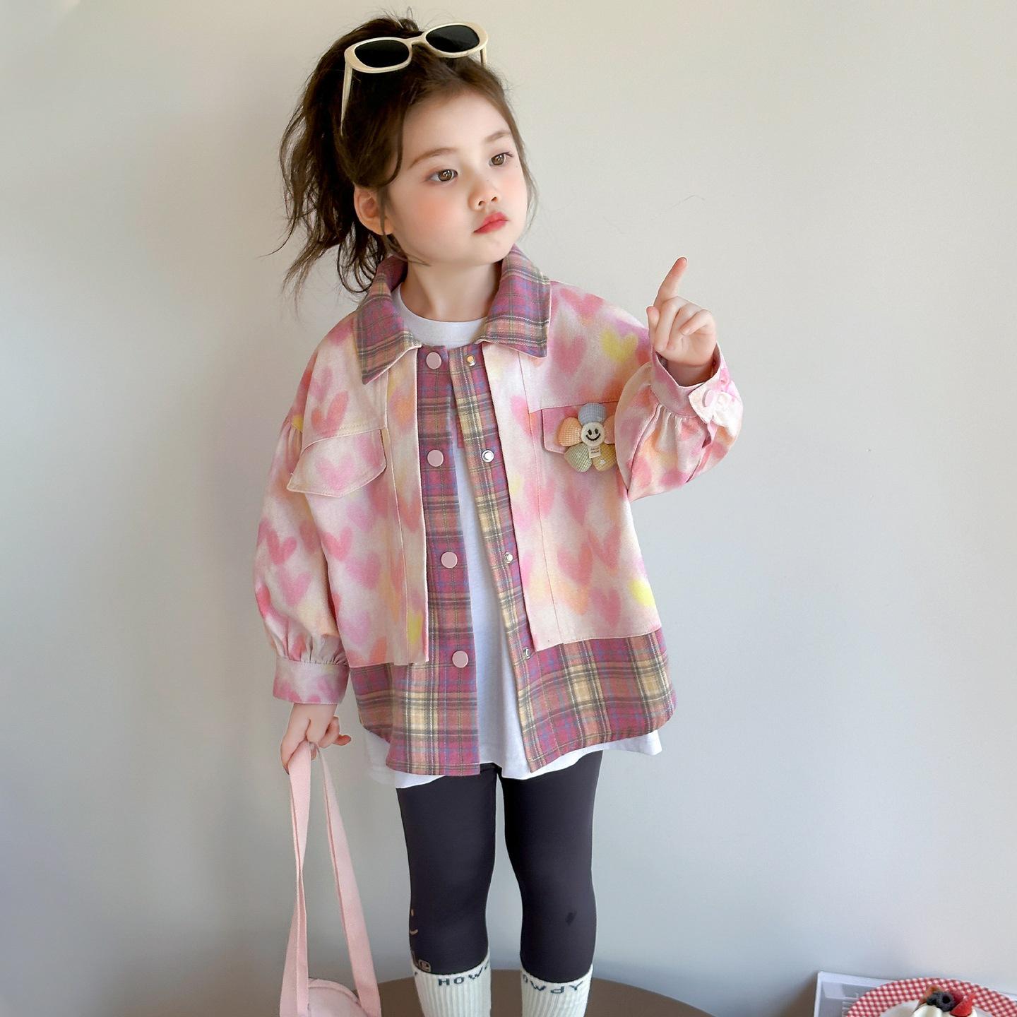 

Куртка «Сердце» для девочек, весна/осень 2025: Модный клетчатый повседневный топ для маленьких девочек 100 cm розовый