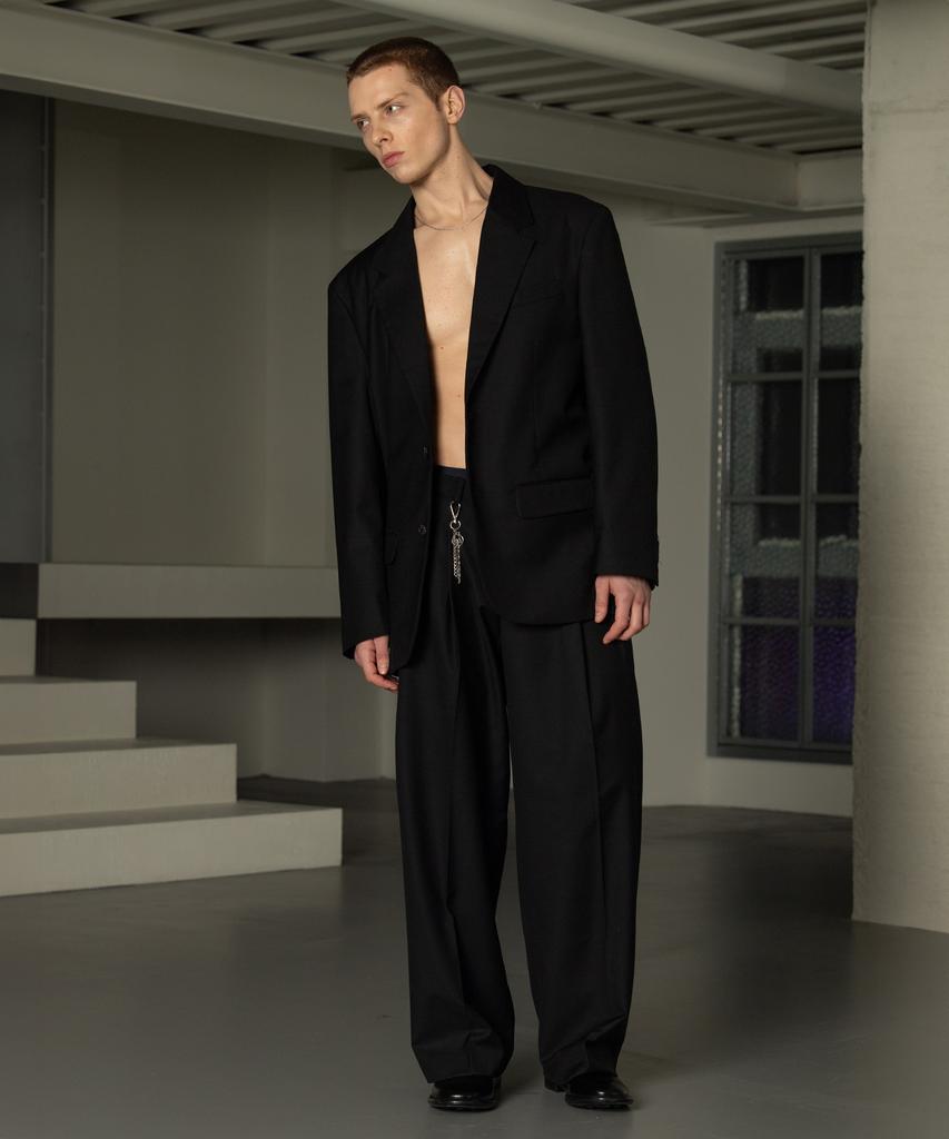 Dekkoloso Tailored Double-Pleat Wide Slacks [Black]