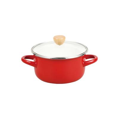 Pot Stew Pot 16cm Deep Enamel Enamel IH Compatible Glass Lid Red Petit Cook HB-4877