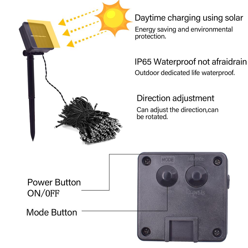 12M 100LED Solar Powered Fairy String Light Christmas Holiday Party Outdoor Garden Decor