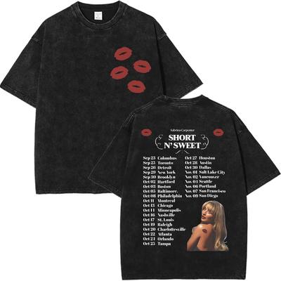 Vintage Washed Sabrina Carpenter Short N Sweet Album TShirt Men Women Summer Casual Oversized T-shirt Y2k Harajuku Clothing