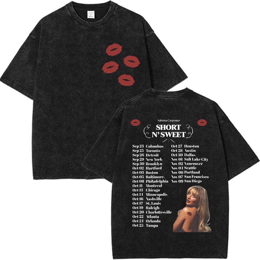 Vintage Vasket Sabrina Carpenter Short N Sweet Album T-skjorte Menn Kvinner Sommer Casual Oversized T-skjorte Y2k Harajuku Klær