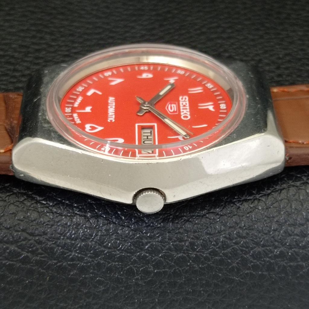 SEIKO 5 AUTOMATIC 6349A VINTAGE JAPAN MENS ARABIC RED COLOR DIAL WATCH a701505-5 R206b-a701505