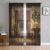 Gothic Vintage House Sheer Voile Curtains for Living Room Bedroom Kitchen Horror Theme Mysterious Landscape Tulle Window Curtain