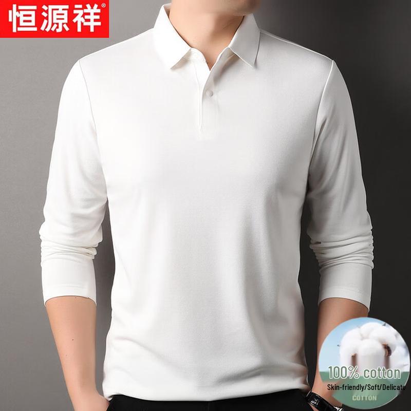Hengyuanxiang Men's Pure Cotton Long Sleeve Polo Shirt