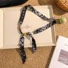 Coffee Blue Retro Wood Beads Long Silk Women Versatile Streamer Neck Protection Scarf New Small Scarf Spring, Summer and Autumn