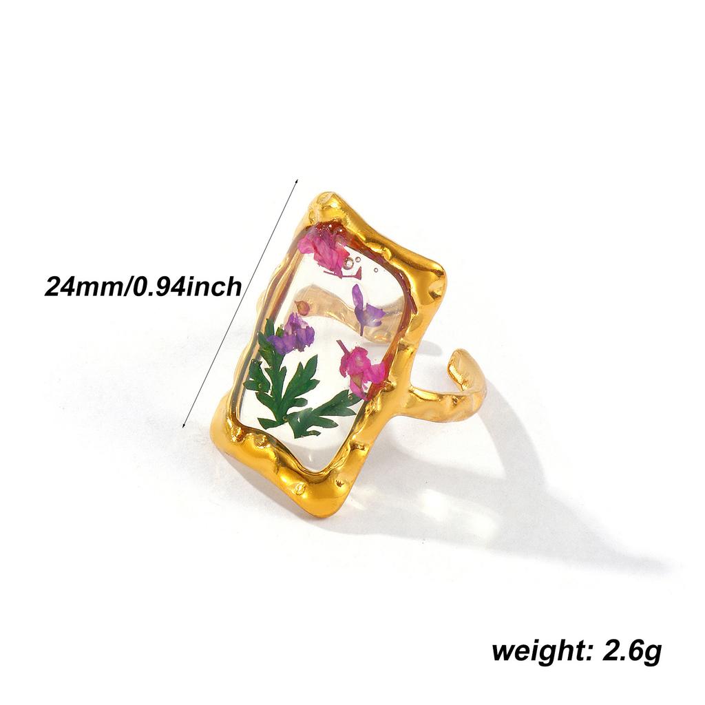 1 Piece Stylish Handmade Resin Jewelry Flower 18K Gold Plated 304 Stainless Steel Open Adjustable Geometric Rings For Women Gift