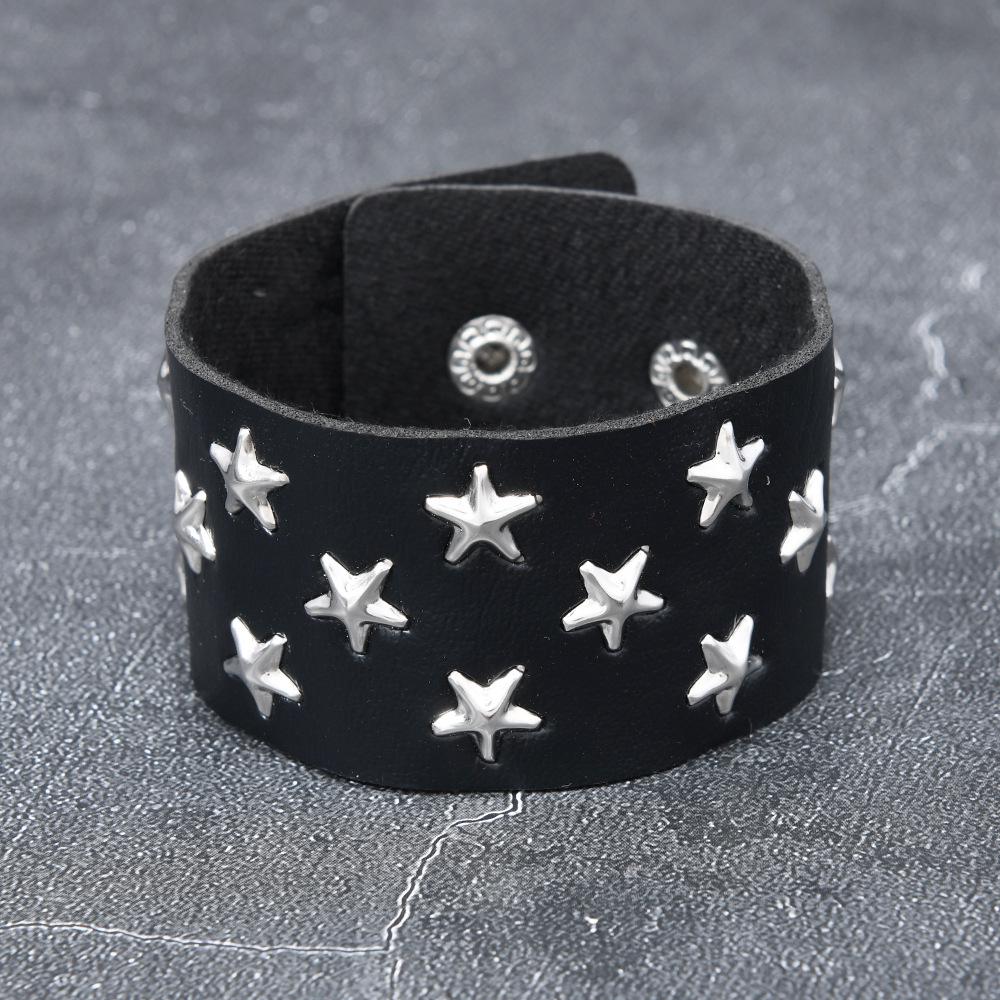 Унисекс Панк Звезда Заклепка Кожаный Браслет разноцветный