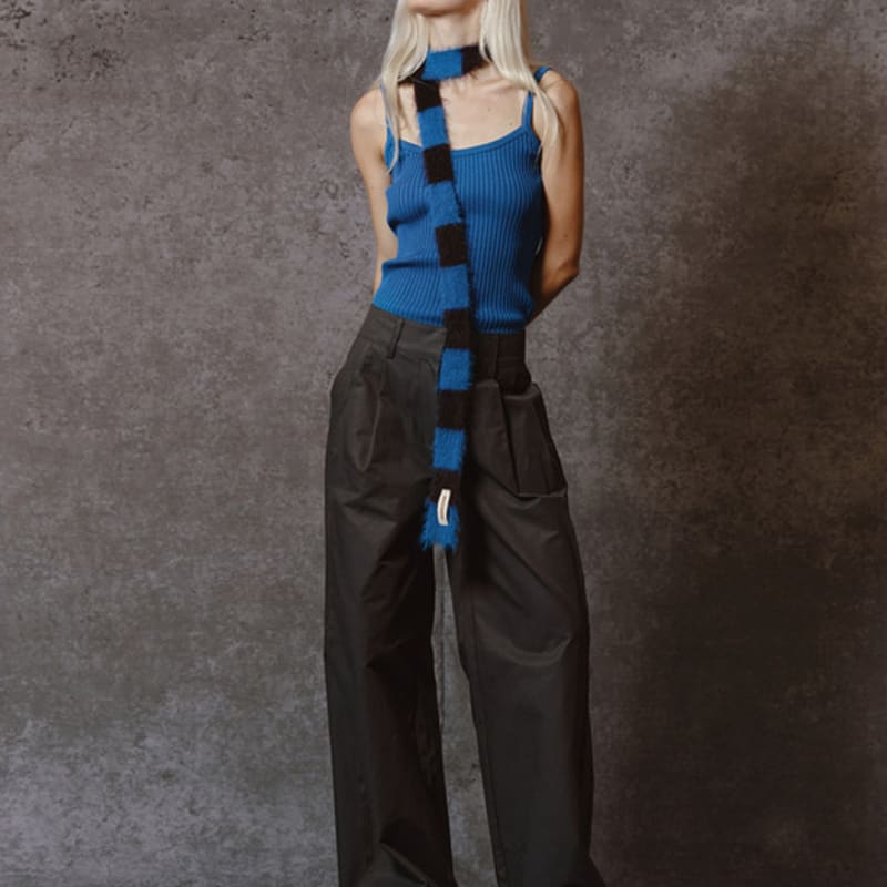 MEENDERI MIXED STRIPE knit MUFFLER - BLUE BROWN