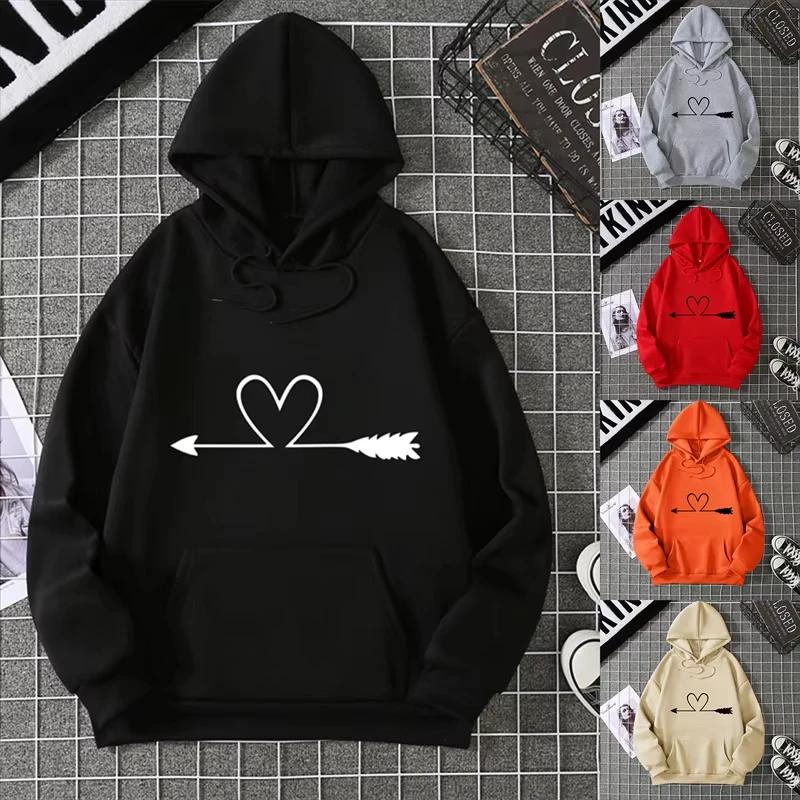 Women's Hoodie High Street Unisex style Double Pockets Sweatshirts Outerwear Heart Print Women's Clothing man