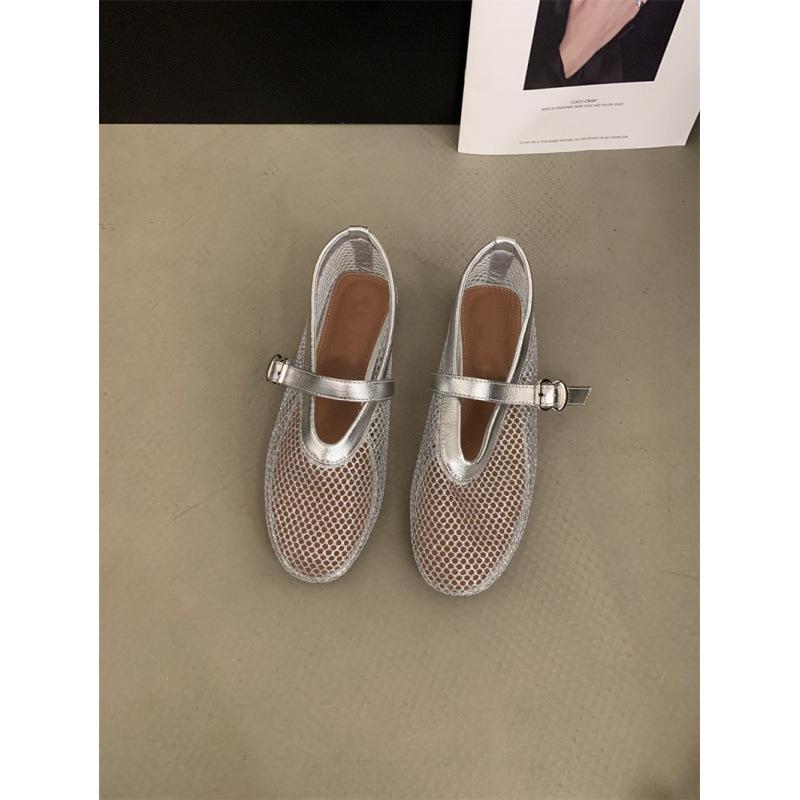 

Сетчатые туфли-лодочки с круглым носком и ремешком в один ремешок, женские, инс, полностью блестящие, на плоской подошве, с вырезами, сандалии Мэри Джейн, туфли-сетка 35 серебряный