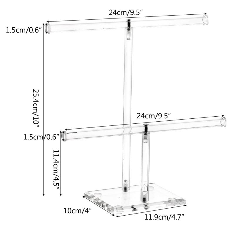 Acrylic Hairband Display Stand 2-Tier T-bar Hair Hoop Headband Hanging-Jewelry Organizer for Necklaces Bracelet Earring