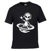 Alien DJ Headphones Turntable UFO Space Graphic Street Distressed Washed Loose Simple Tee