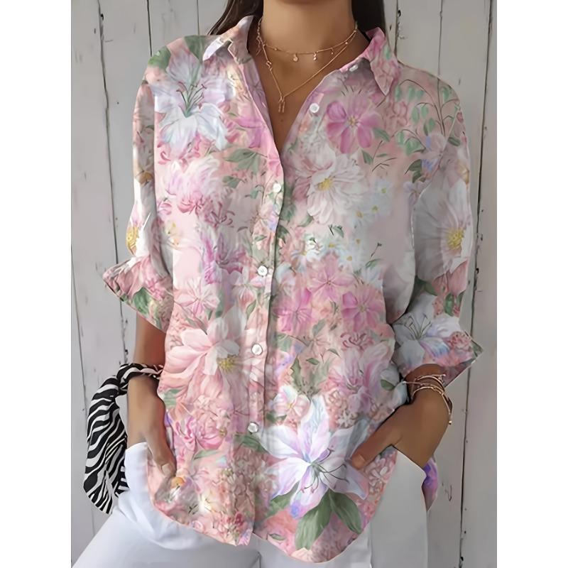 Fashion Women's Summer Shirt Top Elegant Long Sleeve Button Floral Print Shirt Sophisticated Casual Comfortable Women's Clothing