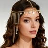 Ланцюжок на волосся Регульований розмір Жіночий індійський головний убір Багатошарова тіара зі стразами із золотими китицями Блискучі стрази Головний убір