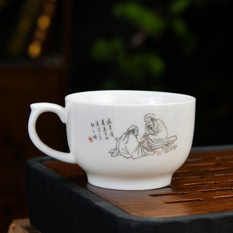 Handmade White Porcelain Tea Cup Heat Resistant Handle Personal Gongfu Teacup for Tea Ceremony