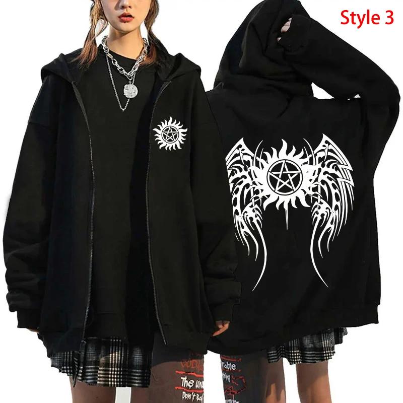 Mode Unisex Herfst Winterjas Supernatural Print Rits Hoodie Casual Lange Mouw Tops Vrouwen Mannen Harajuku Rits Sweatshirt