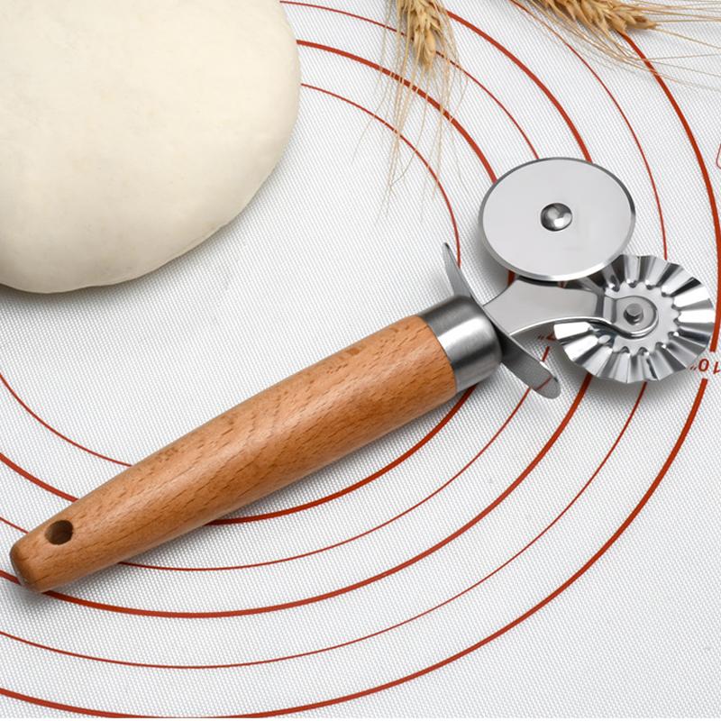 Double Wheel Pastry Cutter, Professional Pizza Cutter With Wood Handle