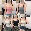 #Summer New Versatile Slim Lace Button Design Integrated with Chest Pad Comfortable Solid Color Thin