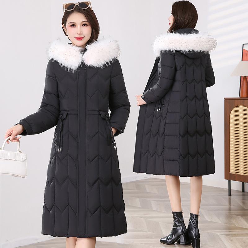 Women's Over-the-Knee Long Down Coat with Fur Collar - Winter 2025 Korean Style Cotton-Padded Jacket