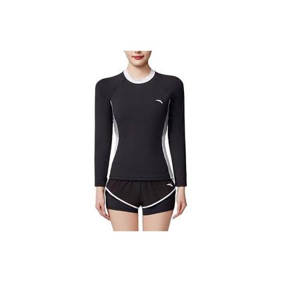 Color Block Brand Logo Round Neck Long Sleeve Pullover Split Swimwear Women Swimwear Black 1824532492-1