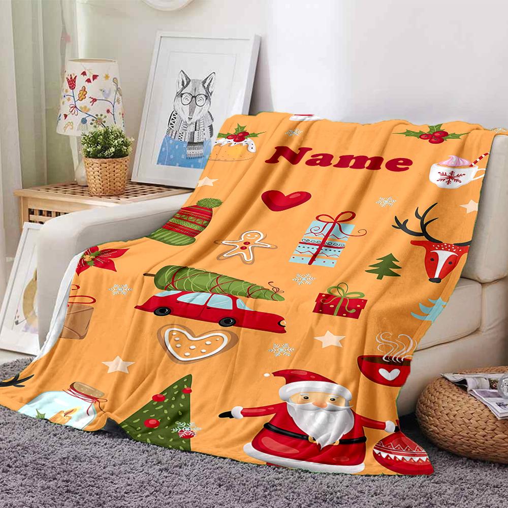 Custom Name Christmas Theme Printed Blanket - Perfect for Couch, Bed, Travel & Outdoor Use | Machine Washable, Cozy & Durable.