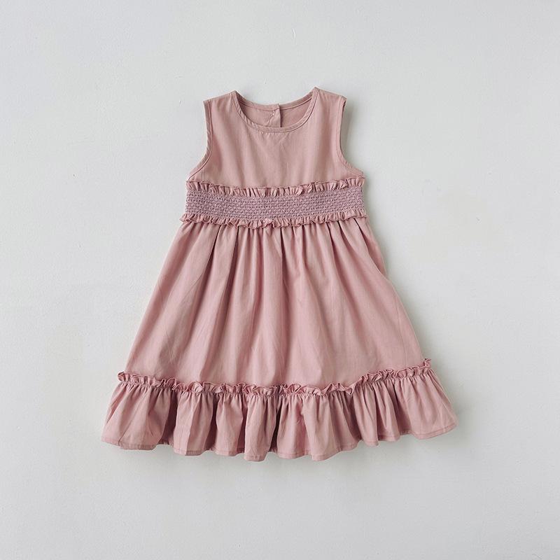 2026 Summer Korean-Style Ruched Sleeveless Girls' Dress