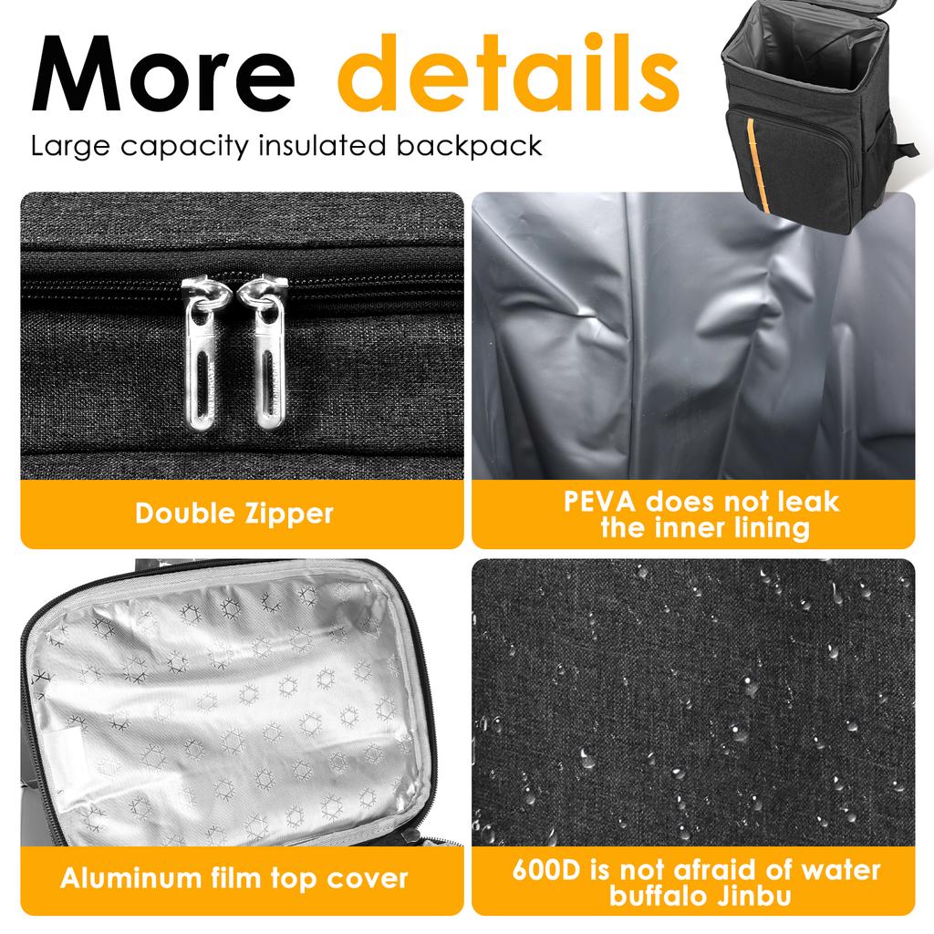 20L Large Capacity Cooler Backpack Lightweight Waterproof Leakproof Cooler Bag Partitioned Hot/Cold Freezer Bag for Tour Picnic