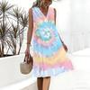Plus Size V Neck Sleeveless Dress Sun Dappled Stream Forest Print For Afternoon Garden Leisure