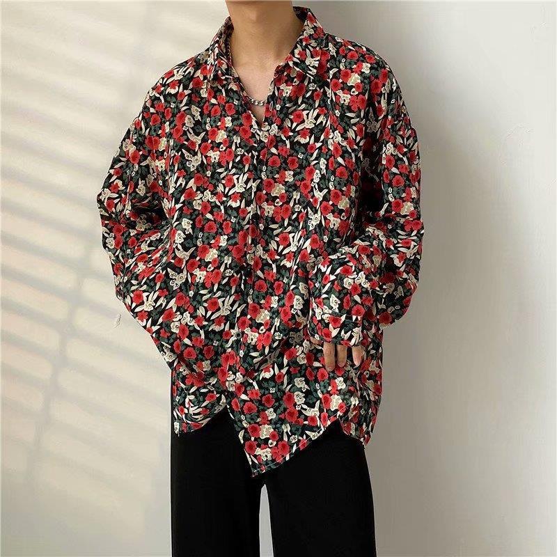Heren bloemenoverhemd - Japanse en Koreaanse stijl, lente/herfst, trendy retro Hong Kong-stijl, casual all-match jas