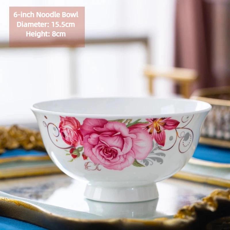 Jingdezhen Bone China Noodle Bowl – 6 Inch Heat-Resistant Footed Porcelain Bowl
