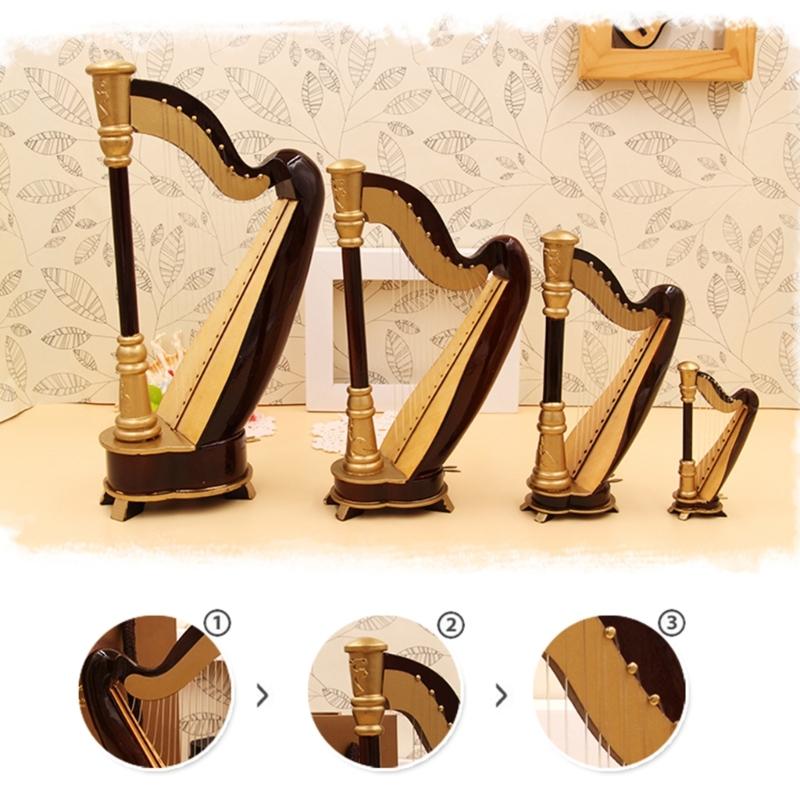 Wooden Miniature Harp Model with Black Gift Case Musical Instrument Model Musical Gifts Ornaments Decorations