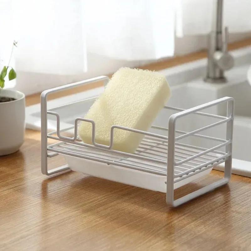 2025 Kitchen Sink Shelf Soap Sponge Drain Rack Storage Organizer Caddy with Drain Pan Wall Mounted Stainless Steel Holder Dropship