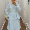 2026 Spring New European, American and Amazon Cross-border Foreign Trade Women's Lapel Waist Cake Long Dress Striped Long-sleeved Dress