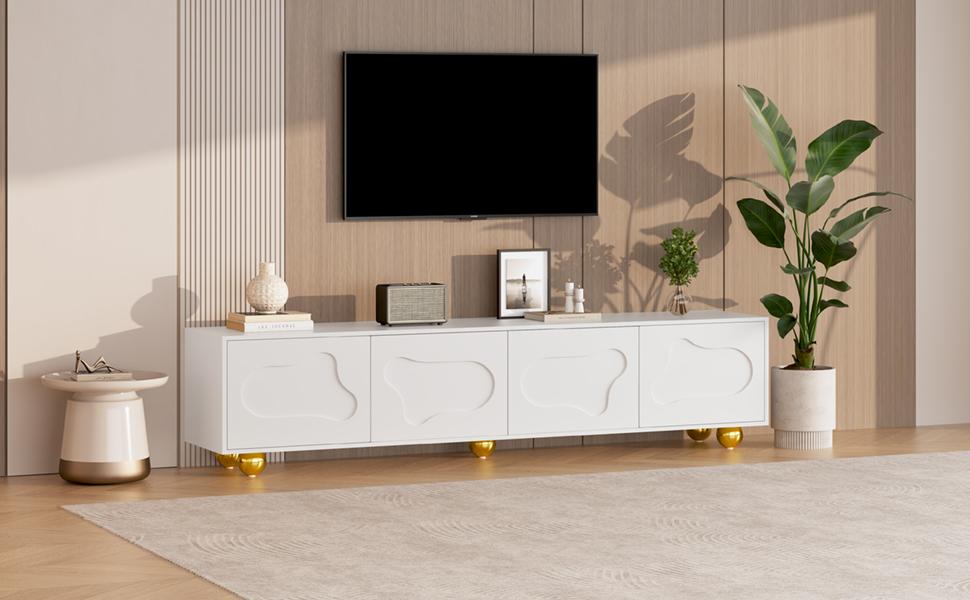 180*40*45cm Lowboard with 2 Cabinets, Cloud-Shaped, TV Entertainment Center with 5 Support Legs, Load Capacity up to 60 kg, Suitable for 75-Inch
